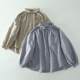 ວັນນະຄະດີ retro lapel striped ເສື້ອຝ້າຍວ່າງ