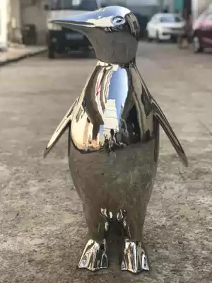 Stainless steel Penguin beautification space sculpture abstract metal sketch storefront door soft decoration decoration beautiful Chen decoration