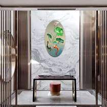 Stainless steel craft decorative painting new pure hand painted classical partition porch background wall fish play lotus leaf