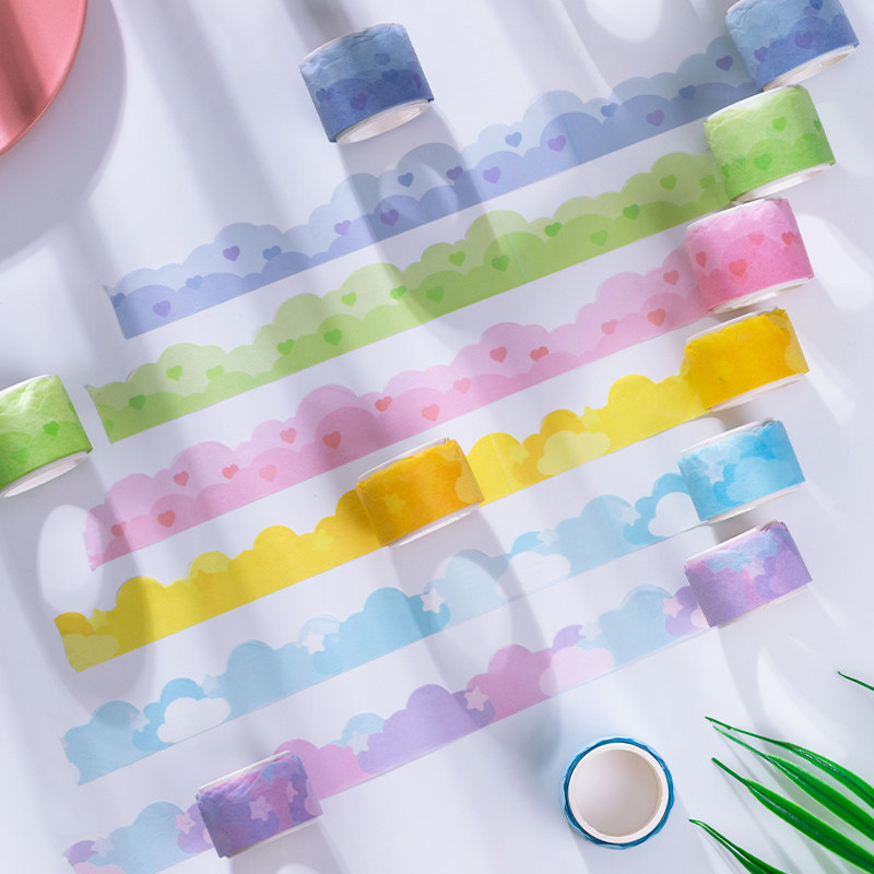 There is a control of the Korean Department building View Cloud Tape Loving Hand Ledger Border Beating the bottom material Hand ledger Wave Border Decorative Sticker