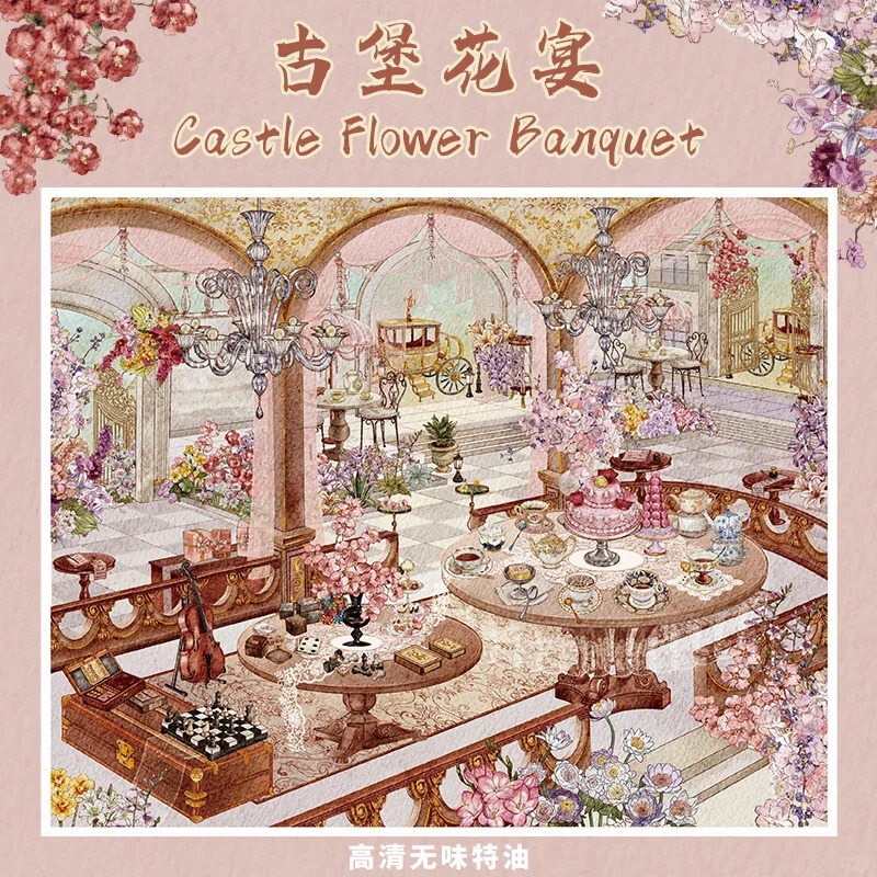Odorless Special Oil Landscaping Stickers, Castle Flower Banquet 3D Miniature Scene Stickers, Children's DIY Stress-Relief Collage Art