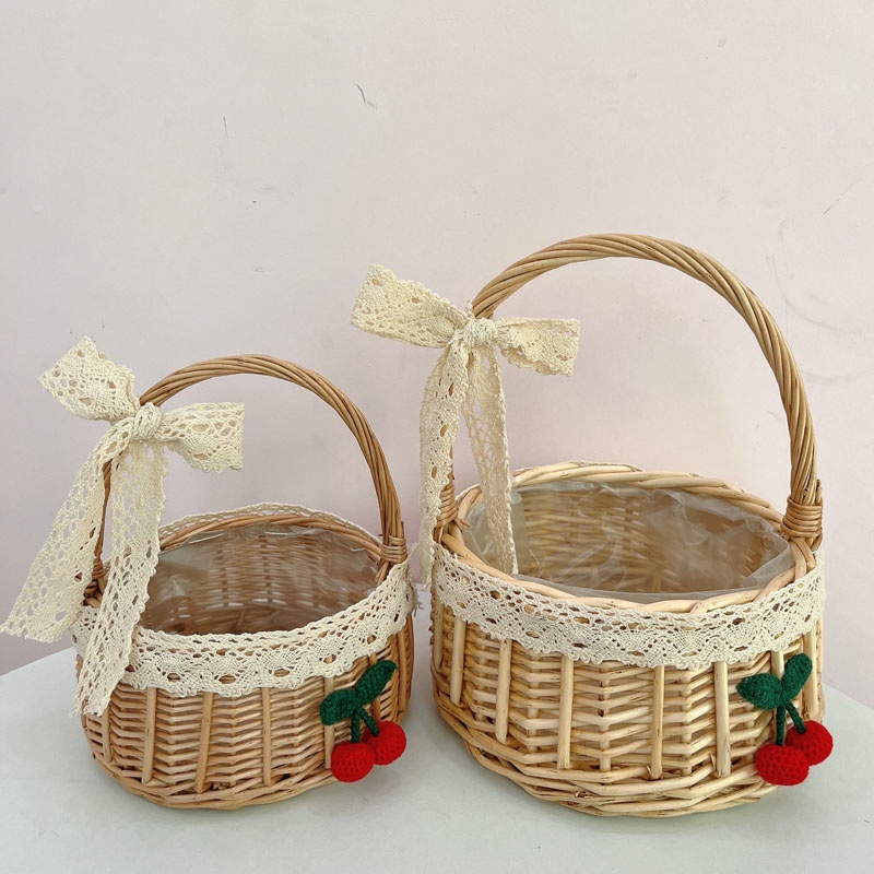 Vine-knitted hand woven flower basket Candy Flower Arrangement Decoration Willow for children picking wild meals Cherry Strawberry Basket-Taobao