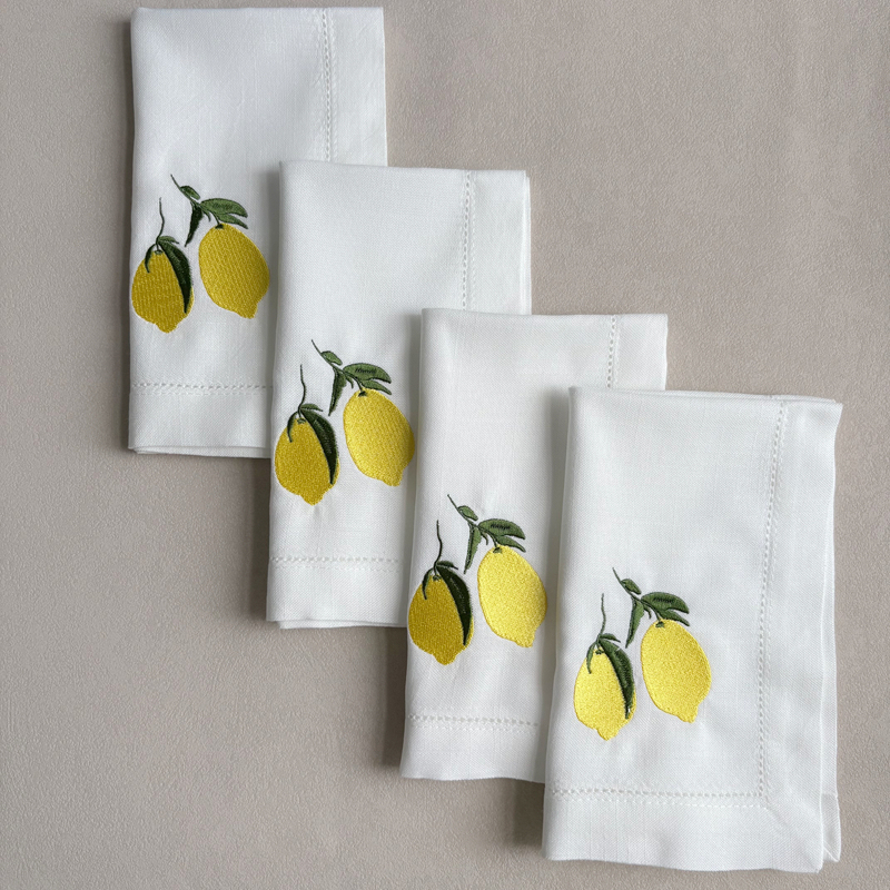 Sicilian Lemon Embroidered Napkin Italian Summer Holiday Tablecloth