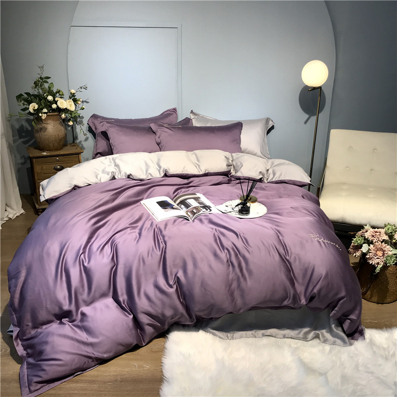 Imported 60 Lanca Fine Sky Silk Four Pieces Double Sided Ice Silk Pure quilt cover Brief Naked Sleeping Silk Slip Sheet Bed Gasawara