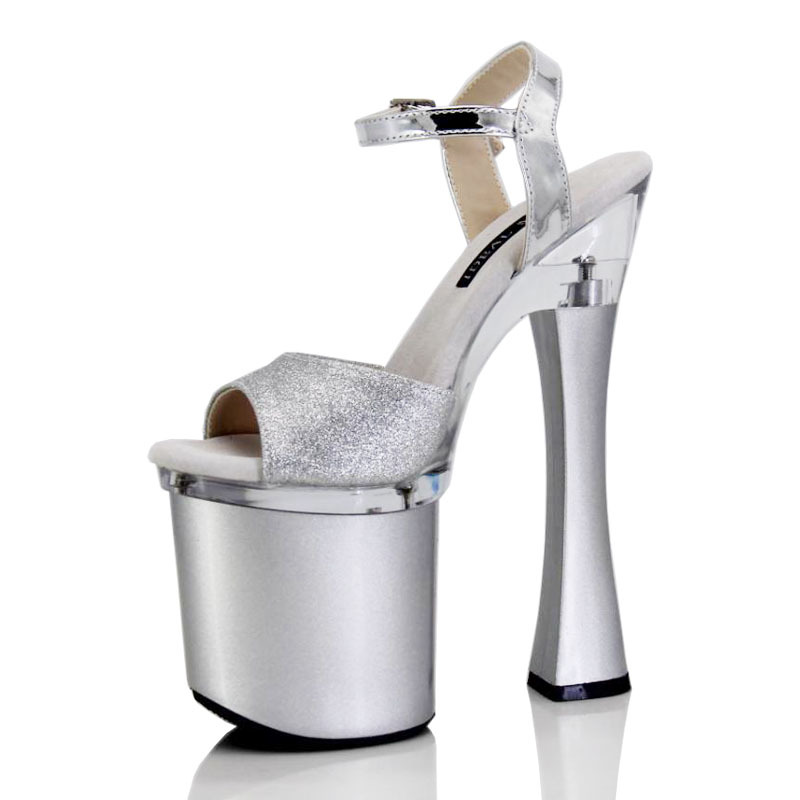 20cm Ultra-High Heels, Thick Heels, Celebrity Sexy Performance Nightclub Women's Sandals, Waterproof Platform Thick-Soled Wedding Shoes