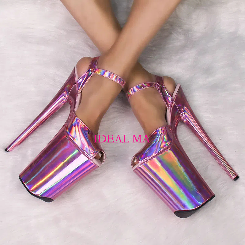 Ideal Ma New 23cm Pole Dancing High Heels European and American Fashion Shiny Laser Pink Catwalk Sandals