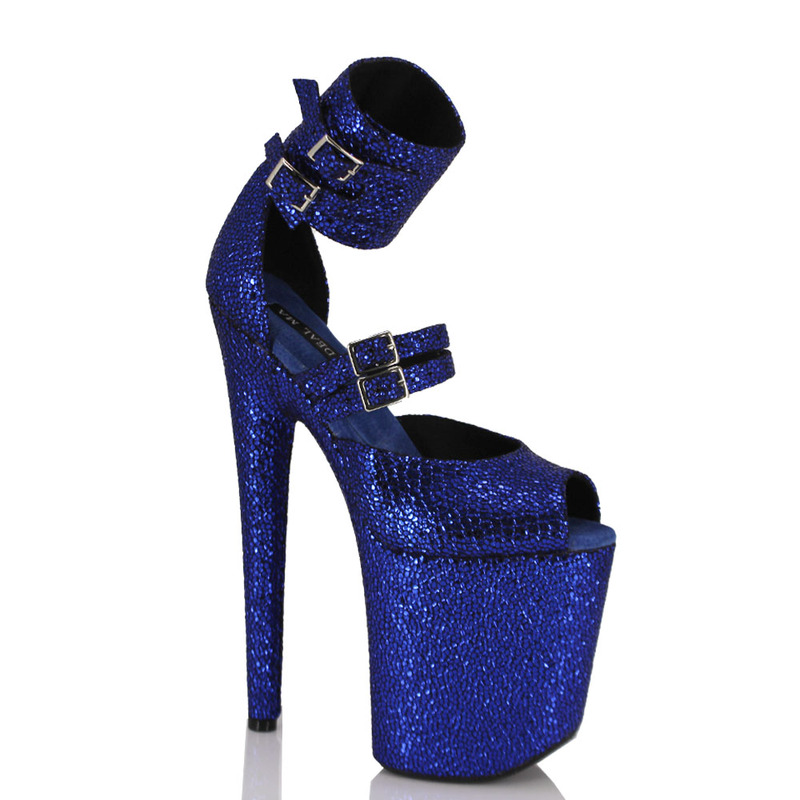 Ideal Ma 20cm Pole Dancing High Heels, High-End Fashion, Royal Blue Stage Catwalk Sandals, Sky-High Heels