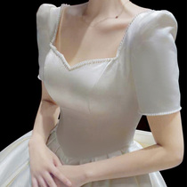 The brides main wedding dress 2021 new satin wedding dress temperament trailing forest department super fairy dream simple female summer