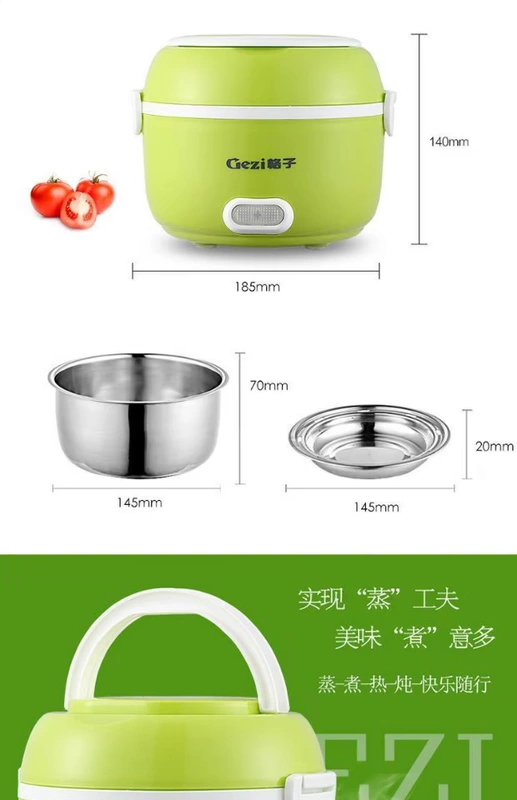 Kẻ sọc hộp cơm trưa bằng thép không gỉ 304 lót 1-2 người có cách nhiệt cách nhiệt hộp ăn trưa 2L cắm hộp ăn trưa điện tử - Hộp cơm điện sưởi ấm