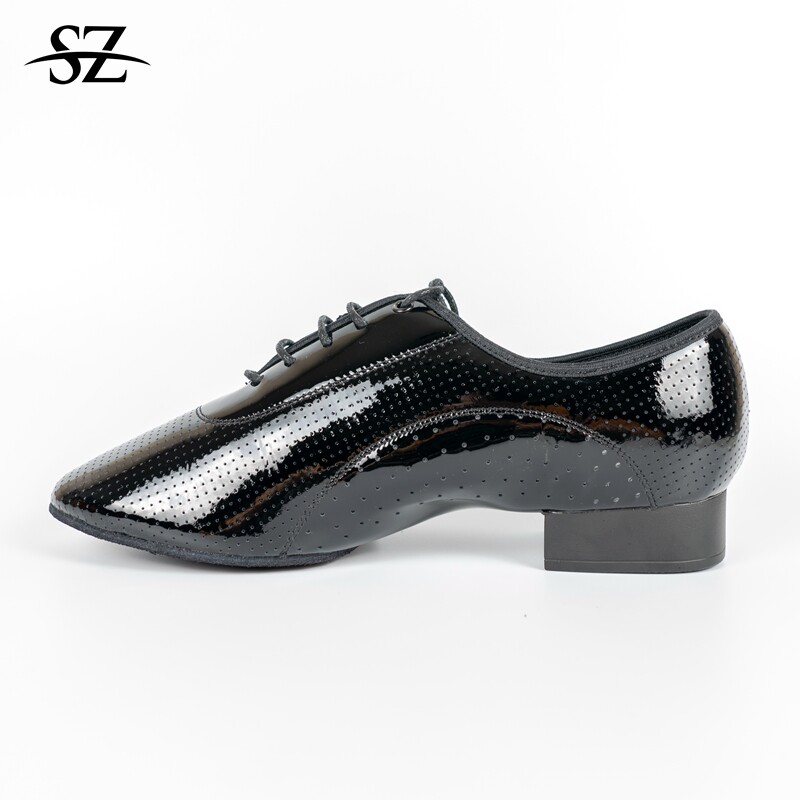 SZ Dance Shoes Men Morden Standard Dance Shoes Breathable Lacquer Leather Competition Practice Adults Two-point Bottom Bright Leather New 6016
