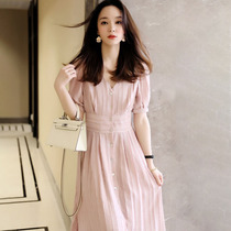  ROUJE POWER French dress female 2021 summer new mid-length thin temperament lantern sleeve skirt