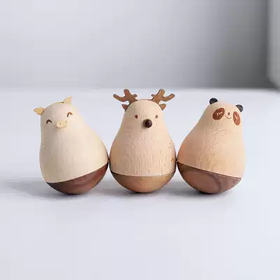 Cartoon ins wooden tumbler ornaments creative office desktop decompression toy birthday gift