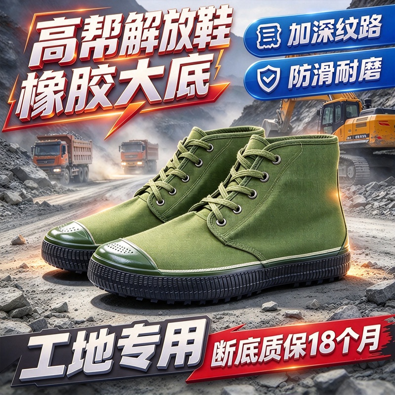 Authentic High-Top Non-Slip Canvas Wear-Resistant Durable Breathable Farm Worker Construction Site Liberation Yellow Rubber Shoes Labor Protection Shoes for Men