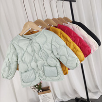 Childrens down liner light and thin short boys and girls baby corrugated round neck solid color long sleeve 90 white duck down