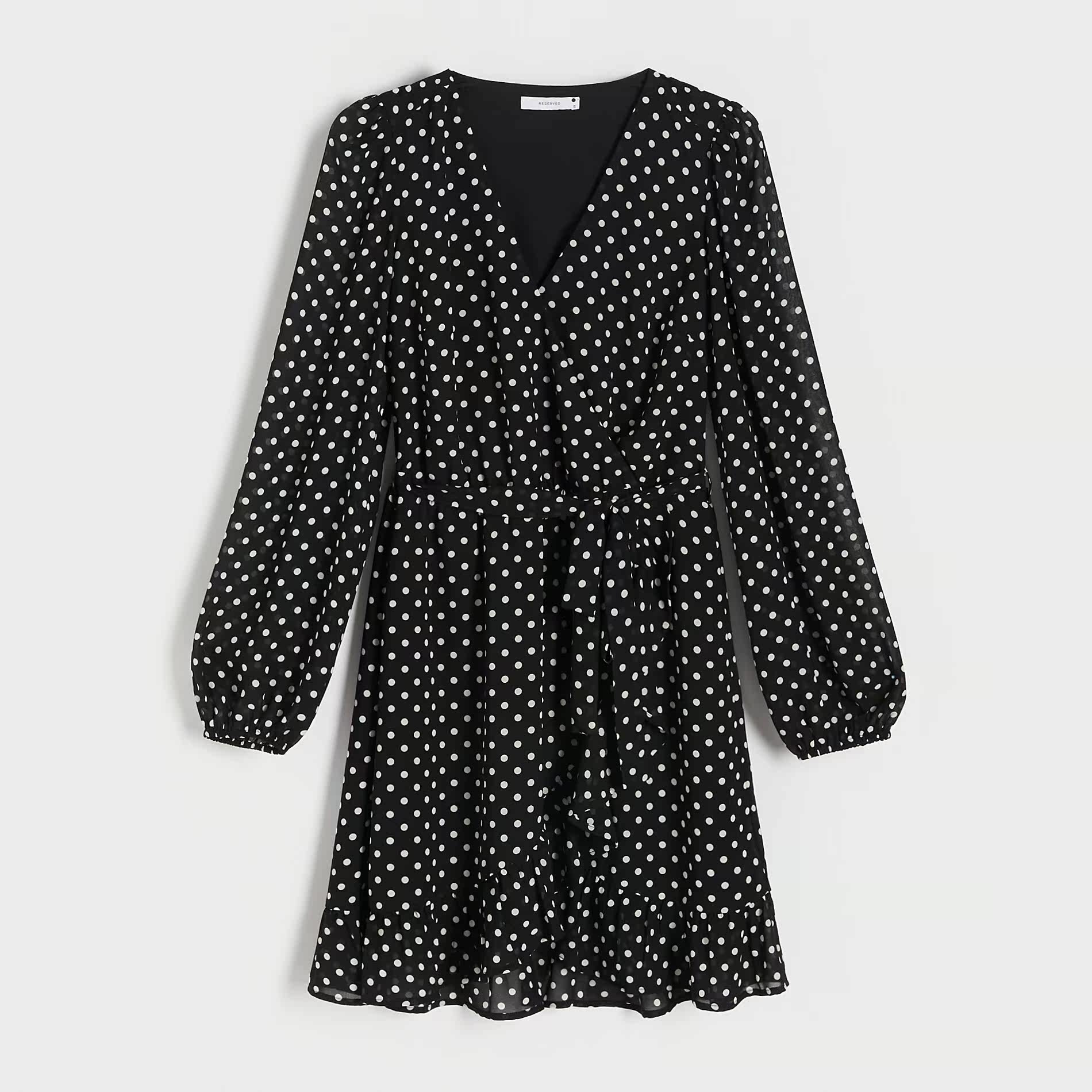 Reserved one-piece dress Dress Wave Dot Printed Long Sleeves Wrap Dress Temperament Fashion Mini Skirt-Taobao