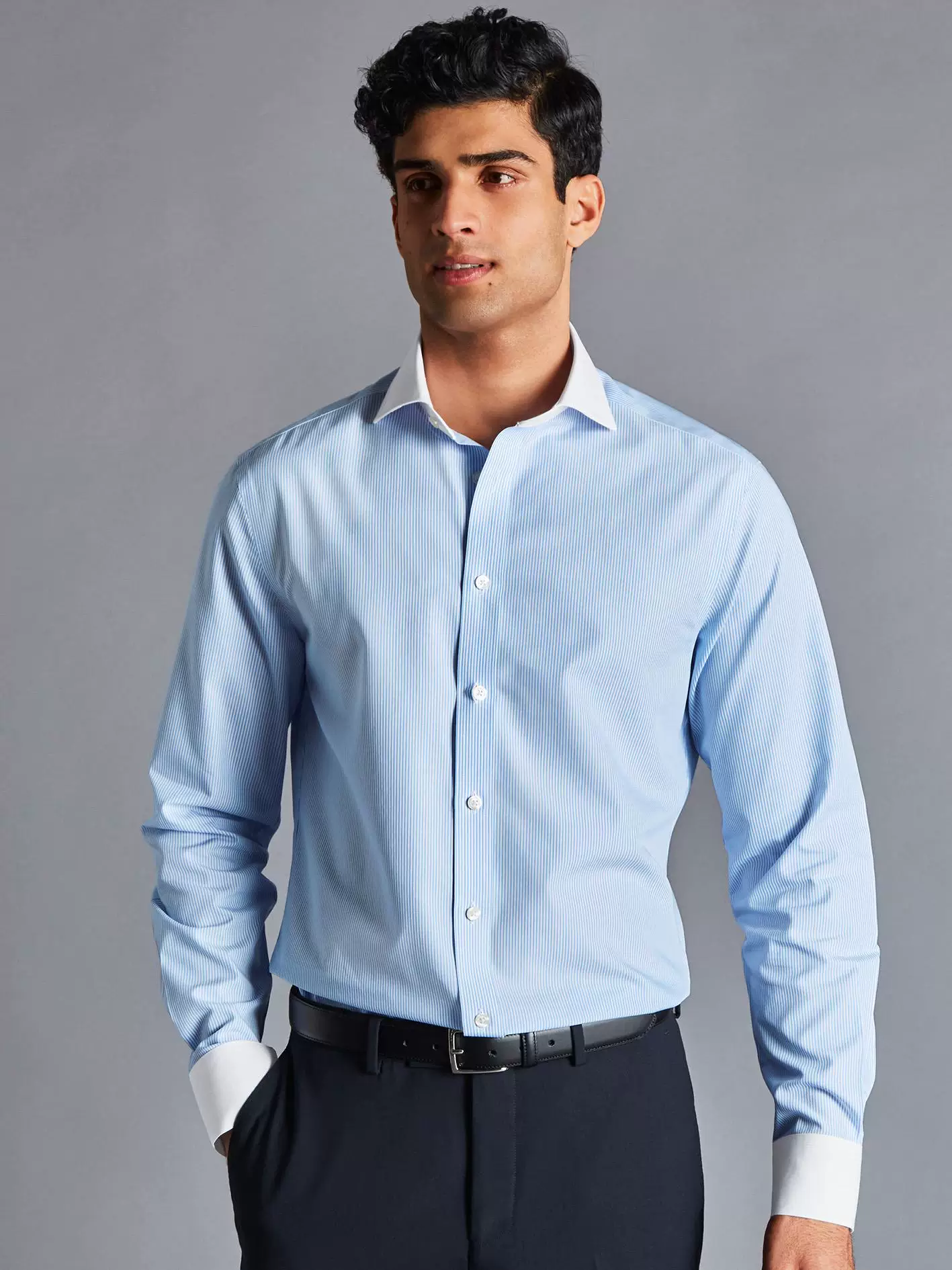 Thin blue universal shirt, slim fit