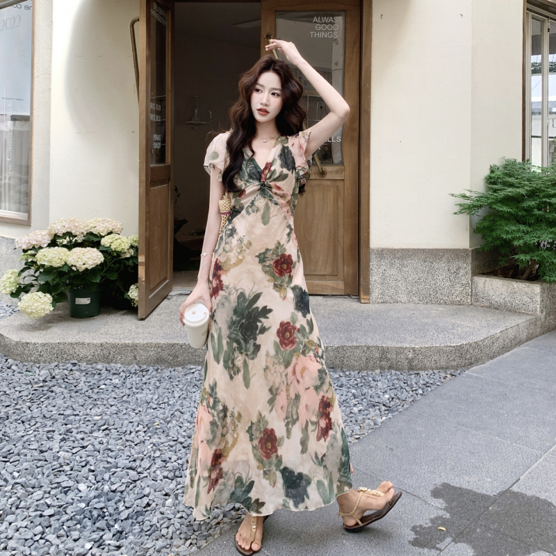 Southern French Holiday Style Three-Dimensional Floral Gradient Floral Dress 2026 Summer New Style Atmospheric Ink Wash Large Floral Long Dress Southern French Holiday Style Three-Dimensional Floral Gradient Floral Dress 2026 Summer New Style Atmospheric Ink Wash Large Floral Long Dress