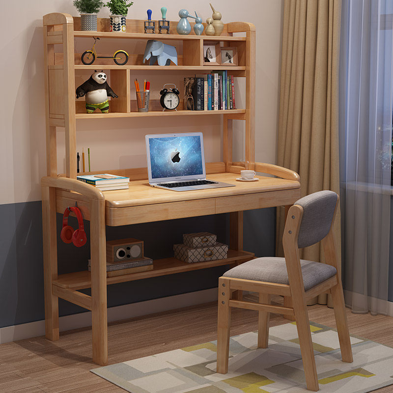 Solid wood computer desktop desk desk bookshelf integrated table simple modern home bedroom high school adult writing desk