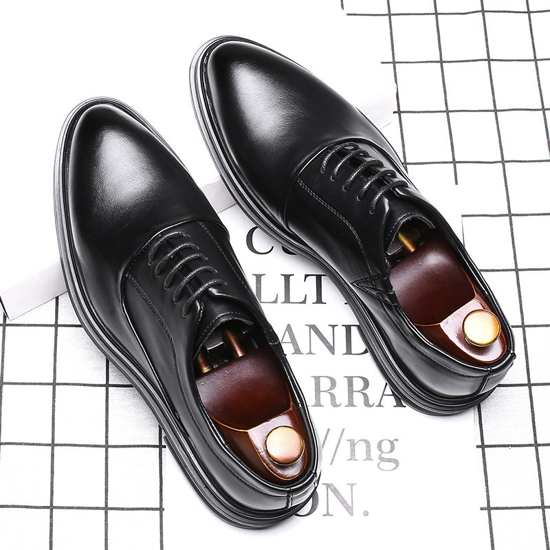Trend British pointed toe business men's shoes fashion wedding shoes casual leather shoes black large size 4546 formal shoes 4748