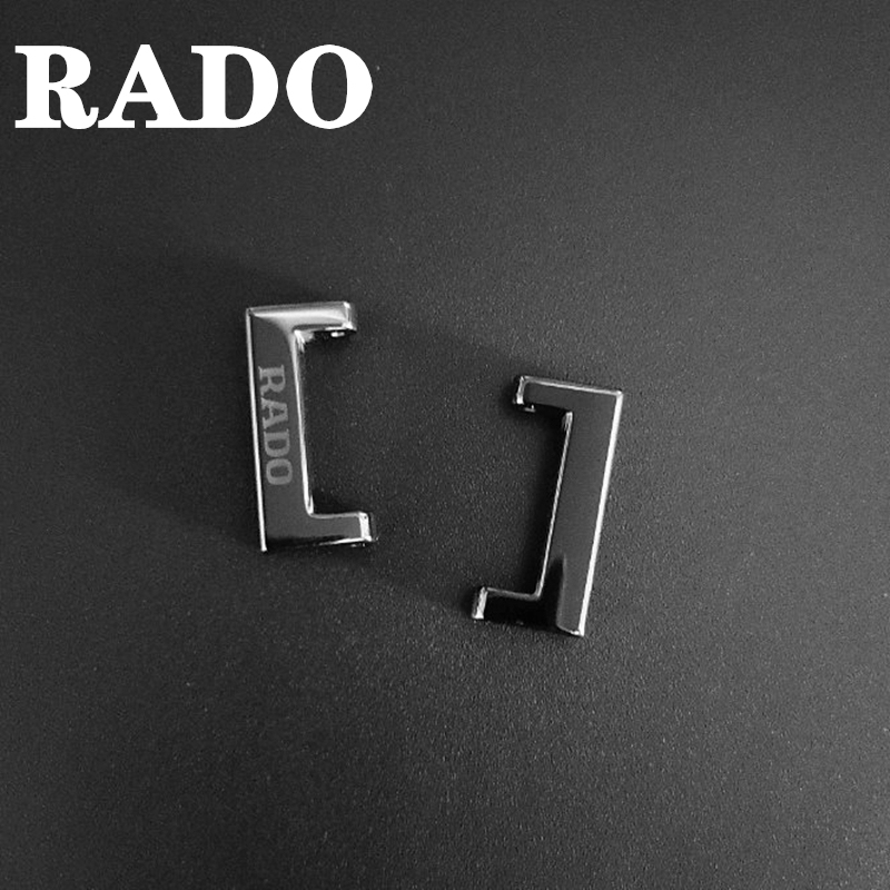 Rado Watch Accessories Genuine Series End Link and Connector Buckle with Lettering, Black Men'S, Glossy Black, Silver Gray