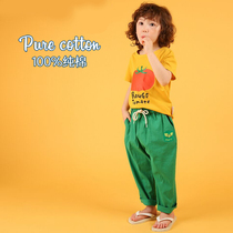 Childrens anti-mosquito pants thin summer pure cotton boy girl pants Korean version baby cotton linen beach pants haren pants tide