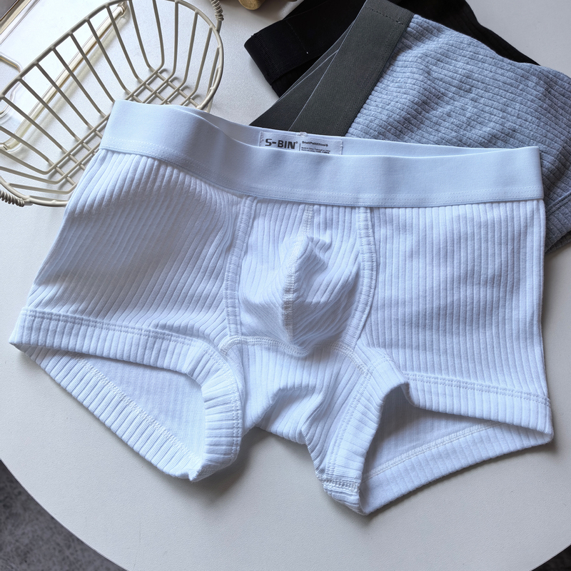 Men's Pure Cotton Threaded Single-Layer U-Bag Boxer Briefs Low-Waist Sexy Classic Black and White Gray Three-Color Breathable Stretch Pants