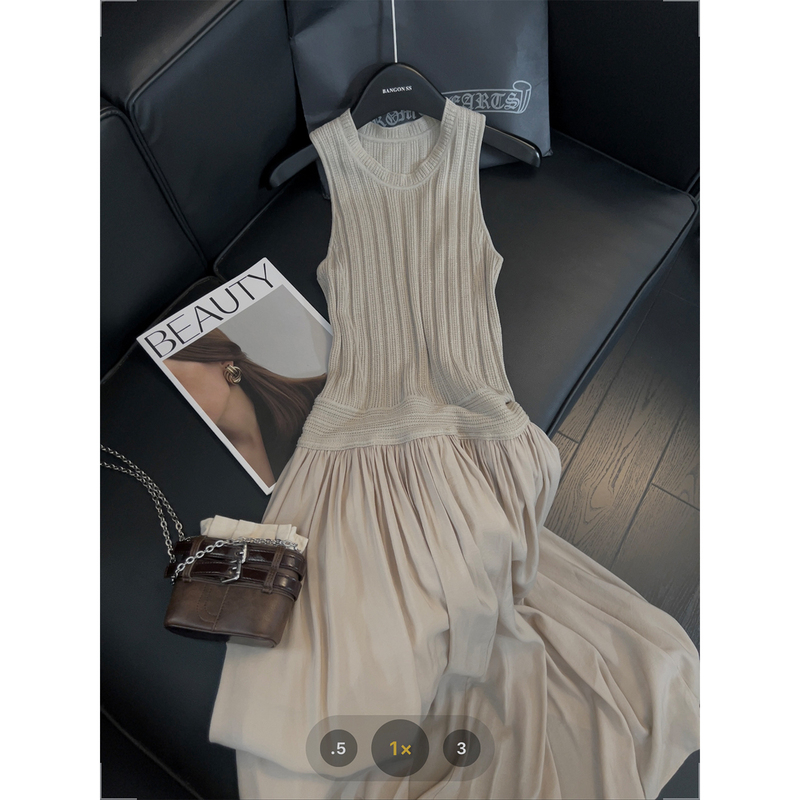 Casual and Relaxed Knitted Patchwork Sleeveless Dress, Feminine and Lazy Style, 2026 New Slimming Vest Dress Casual and Relaxed Knitted Patchwork Sleeveless Dress, Feminine and Lazy Style, 2026 New Slimming Vest Dress
