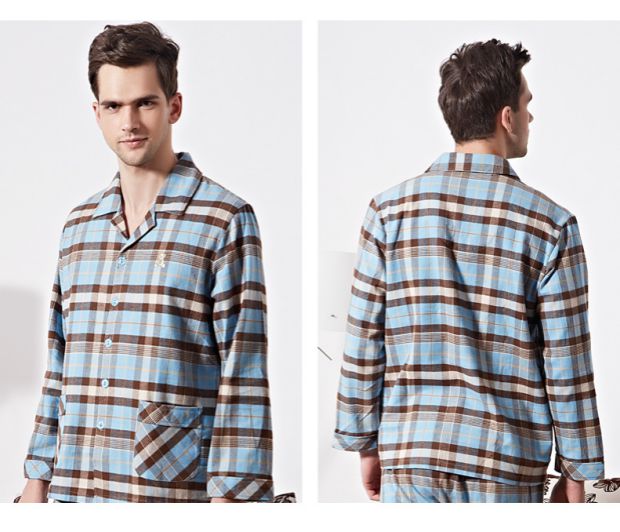 Mỹ tiêu chuẩn mùa xuân và mùa thu dệt sanding mềm phù hợp với nam dài tay cotton đôi đồ ngủ lưới phụ nữ dịch vụ nhà bộ mặc nhà big size