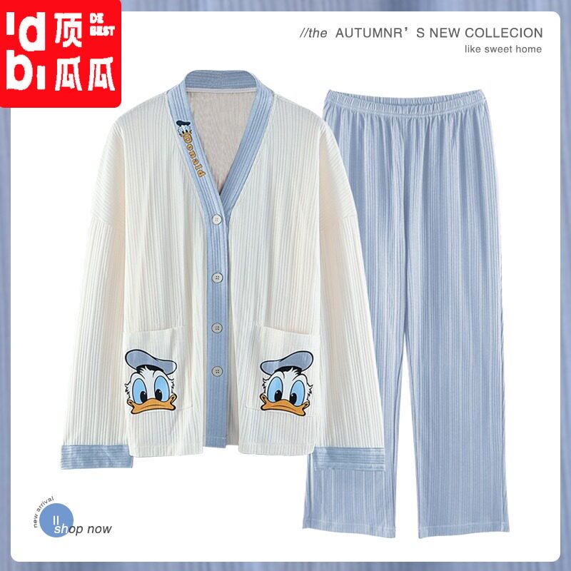 Dingguagua pajamas women's spring and autumn autumn cotton long-sleeved thin home clothes can be worn outside autumn and winter suit cotton