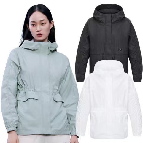Little Fox Korea Direct Mail North Face Small Label Ultra-Thin Sun Protection Jacket with Hood and Adjustable Waist in Black and White