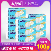 May flower A116102 three-layer coreless long roll paper roll paper 80g10 roll box 10 lift Jiangsu Zhejiang and Shanghai
