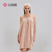 Jie Liya bath towel non-pure cotton adult female soft skin-friendly water absorption cute Korean version can wear bath skirt hair tie two-piece set