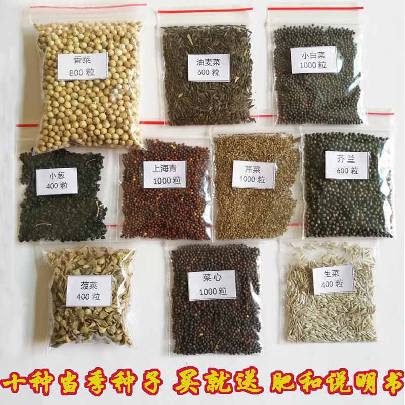 10 kinds of vegetable seed package Summer and autumn four seasons Farm seeds Balcony garden vegetables rapeseed fertilizer