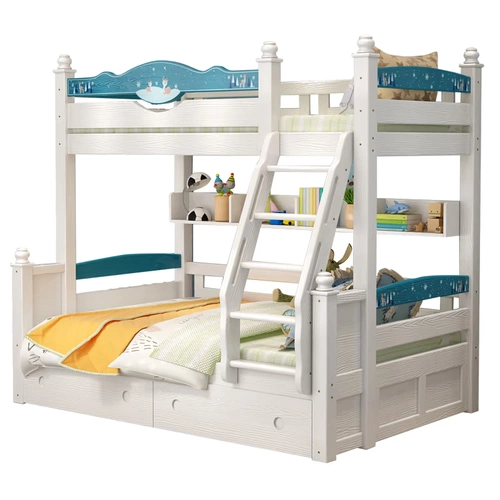 Высокая кровать с твердым деревом, кровать для матери и кровать, двойная кровать, детская кровать, деревянная кровать, взрослая мощность современная и простая