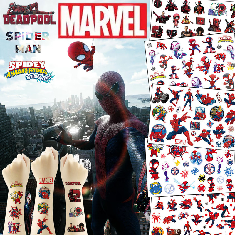 Five-Pack of New Marvel Spider-Man Deadpool Temporary Tattoos for Children's Party Favors, Pocket Monsters Cross-Border Exclusive Paper Five-Pack of New Marvel Spider-Man Deadpool Temporary Tattoos for Children's Party Favors, Pocket Monsters Cross-Border Exclusive Paper