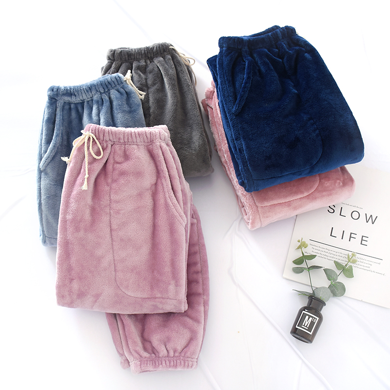 Winter warm pants for men and women Sleeping Pants Thickened Warm Loose Lovers Coral Suede Home Long Pants Closed Bungles