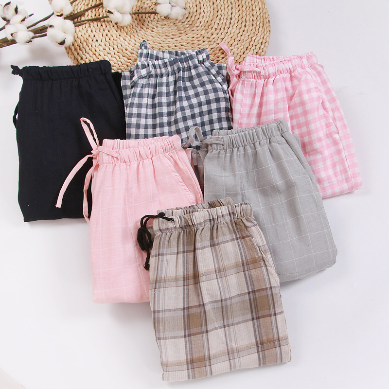 Spring Summer New Sleeping Pants Woman Long Pants Day Couple Pure Cotton Home Pants Full Cotton Double Layer Gauze Long Pants Loose Large Size