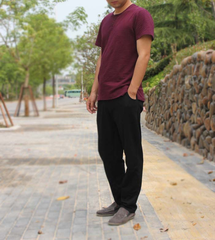 Whispering Moss *Ling Original Production *Men's Black Knit Cotton Casual Trousers