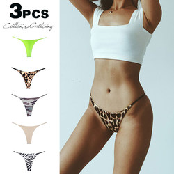 3-pack hourglass waist cotton breathable fitness sports thong underwear low-waisted thin straps high fork seamless leopard print t-pants