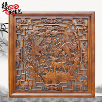  Antique craft Chinese camphor wood carving Unicorn wall-mounted carving Chinese flower window blessing fish 80CM square