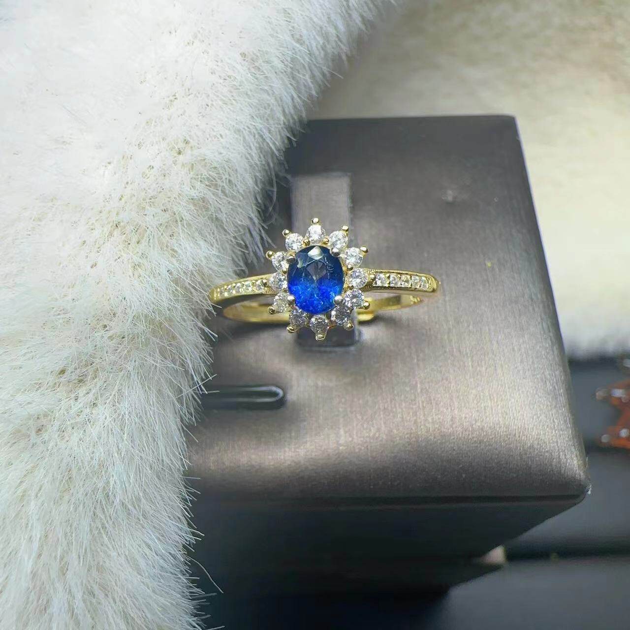 Natural royal blue sapphire Princess Diana style ring 4×5 925 silver finely inlaid natural colored gemstone jewelry