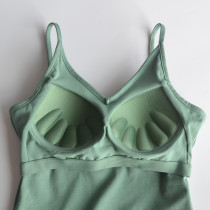 (broken yard clear cabin) pure cotton summer vest woman with chest cushion beautiful back harness cups one-piece V neckline