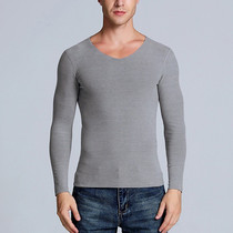 Mens warm beating undershirt long sleeve autumn winter fever grinding down plus suede warm blouse with a thin down T-shirt without mark V collar