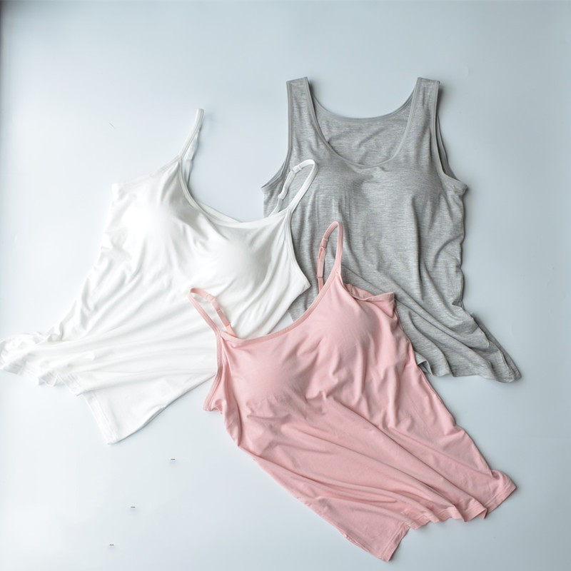 With chest pad camisole women's cup one-in-one wear-free bra no steel ring sports bottoming outside wearing modal bra