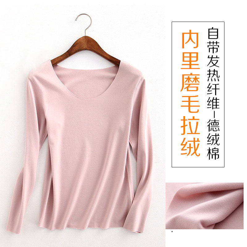 Winter women's heating clothing single-piece seamless plus velvet bottoming shirt slim long-sleeved autumn clothes women's inner bottoming top