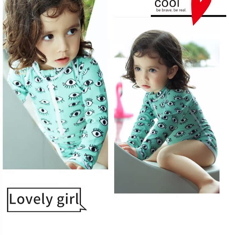 Áo tắm cho bé gái Simi Love Ins Eyes Kem chống nắng Xiêm Áo dài tay cho bé trai Áo tắm cho bé Áo tắm cho bé - Bộ đồ bơi của Kid đồ bơi con gái