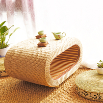 Straw woven bay window table Solid wood tatami creative small coffee table Simple tea table Kang table combination floor table Small table
