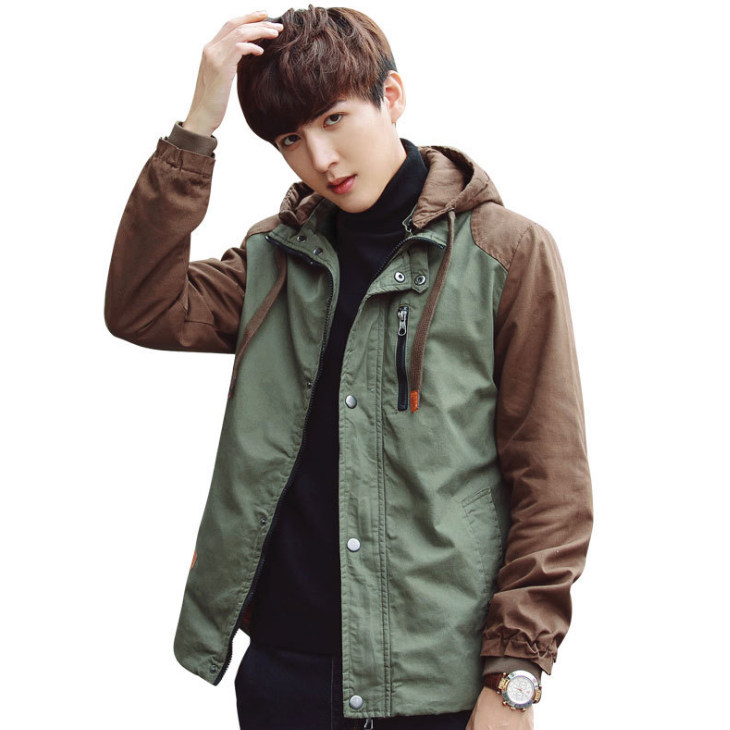 夹克外套男加绒加厚连帽上衣新款秋冬韩版休闲工装开衫潮流风衣