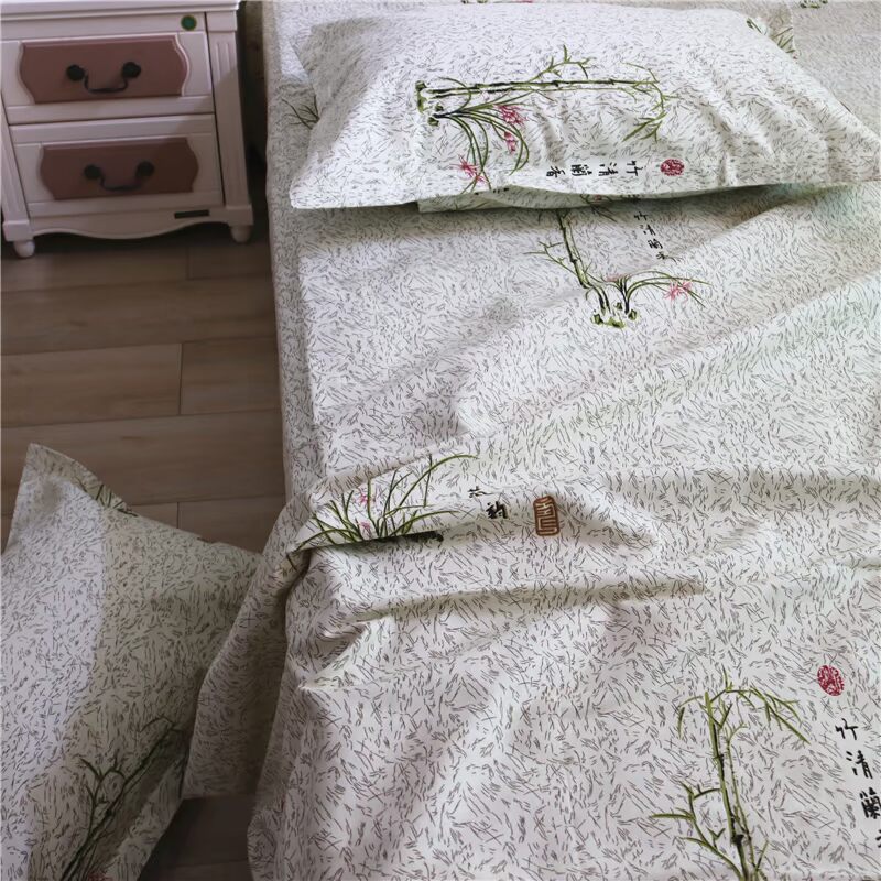 Tấm vải cotton màu xanh trong suốt bốn mùa với ba bộ chăn ga gối đệm cotton dày bốn mùa vải thô thảm giường ngủ
