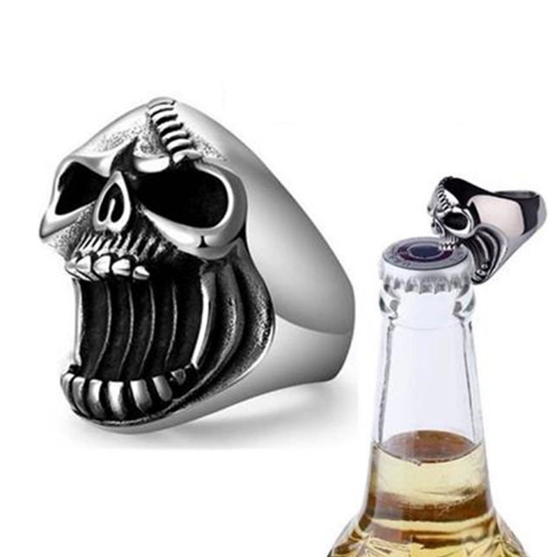 Punk Style Alternative Fashion Creative Ring Accessories Skull Beer Bottle Opener Big Mouth Ghost Head Men's Ring